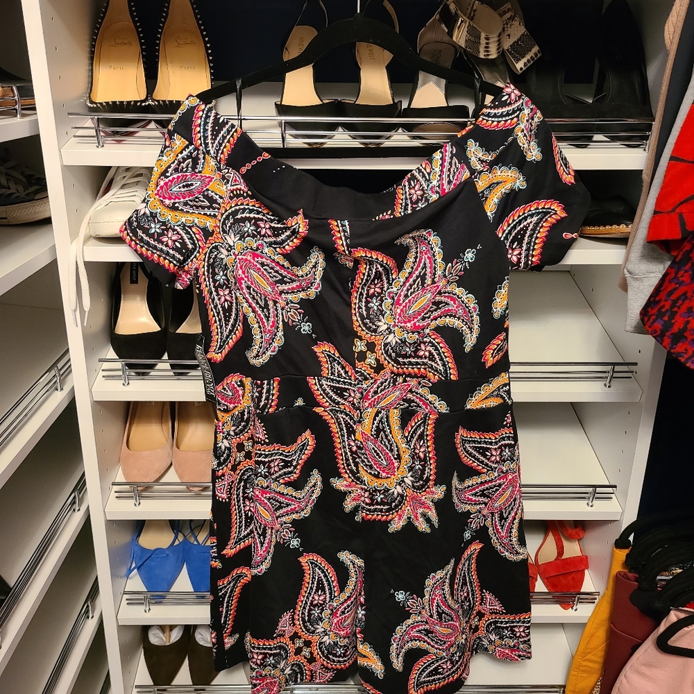 Black Paisley Off-Shoulder Romper
